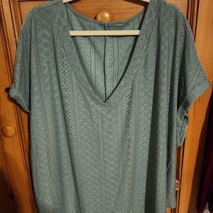 3/$12 Or $5  Each                    Elegant Lace V-Neck Blouse - Green